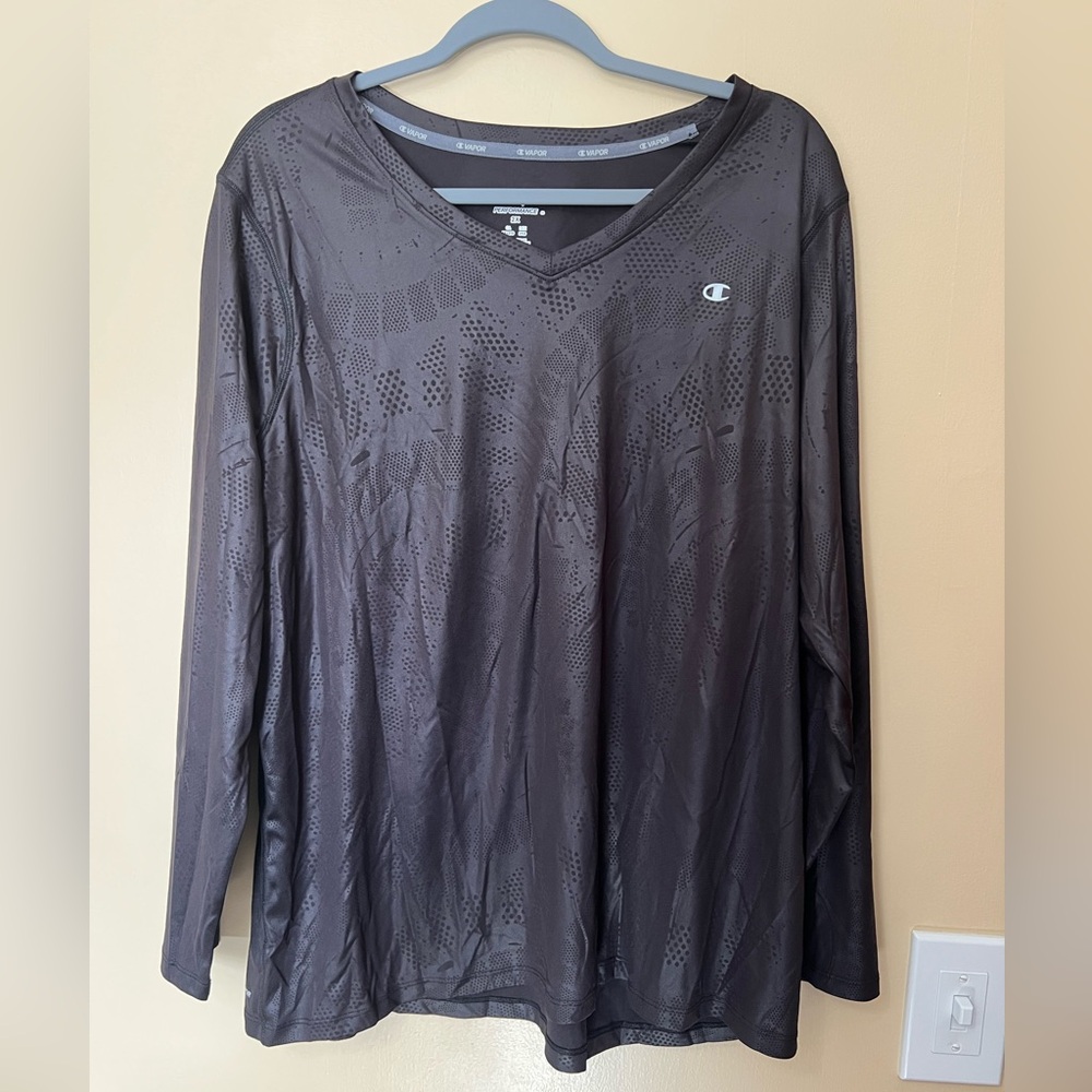 Women’s Champion Performance Black Metallic Print Long Sleeve T-Shirt Size 2X